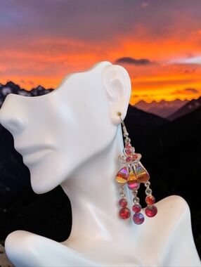 Aurora Crystal Chandelier Earrings - Iridescent Pink